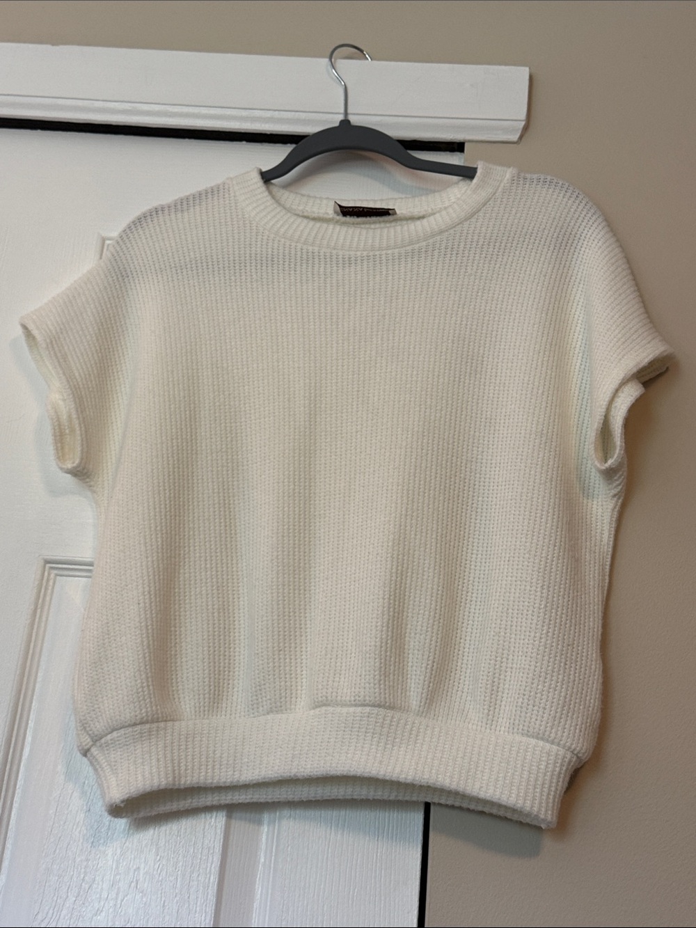 Cream Short Sleeve Knit Sweater